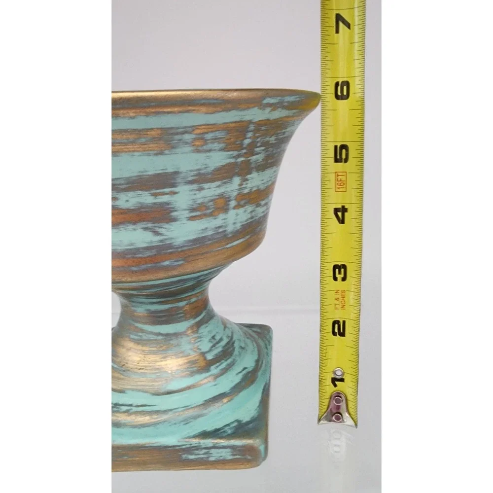 Stangl Pottery Planter Urn Turquoise Gold Ceramic Pedestal Vase EXC Vintage
